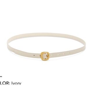 Madewell Sculptural Gold Buckle Ivory Leather Skinny Belt